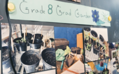 Grade 8 banner with pictures of the garden